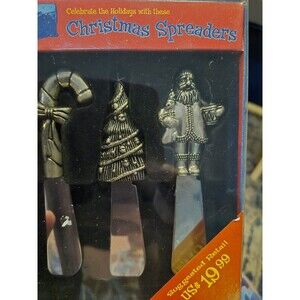 Christmas Cheese Spreaders Stainless Steel Knives Santa Candy Cane Tree Set of 3